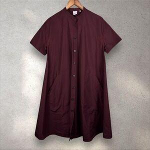 Aspesi Cotton Poplin A-Line Shirt Dress Button Short Sleeve Pockets EU 42 US 12